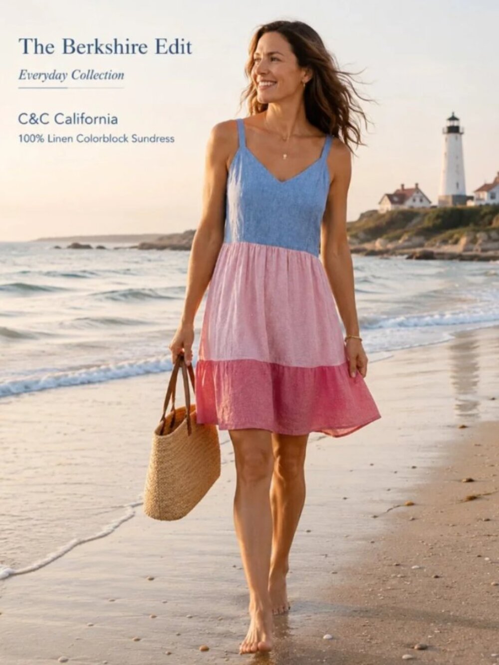 NEW C&C California 100% Linen Dress Size 4 Sleeveless Pockets Blue Pink NWT